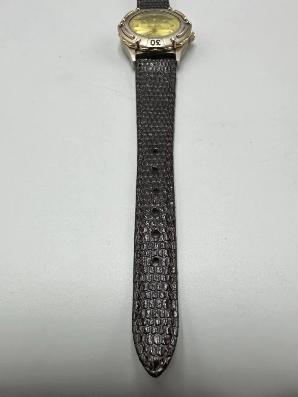 3/$30 Vintage Bill Blass Watch Women Silver Tone Gold Dial Leather Band 7.5